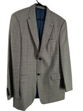 Tommy Hilfiger sports coat Blazer houndstooth wool silk Gold Logo sz 42 Tall